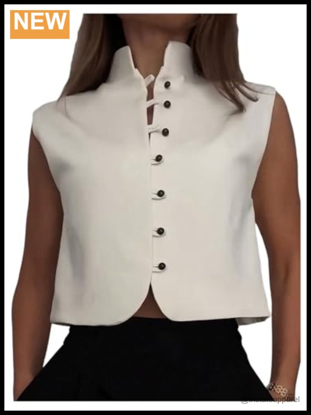 Women's Sleeveless Crop Tank Top Mandarin Collar Button Front Business Vest
